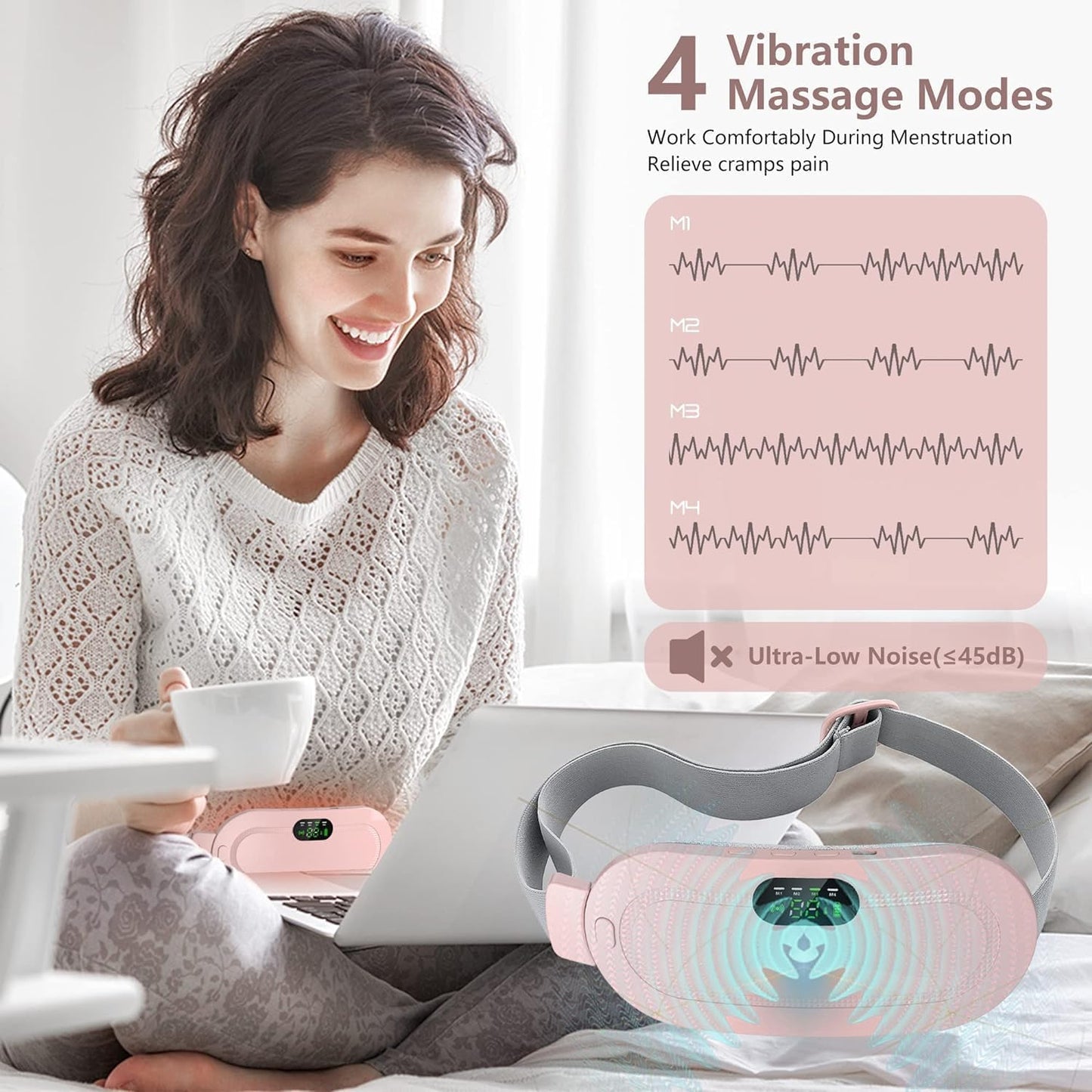 Period Cramp Relief Massager & Heating Pad – Portable, Cordless, and Comfortable